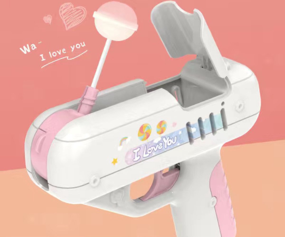 Pistool speelgoed snoep | Lollipop Gun - met I love you en kusgeluid | Childrens Lollipop Storage Toy | Opbergspeelgoed voor lollys voor kinderen| Verrassing Lolly |Surprise Lollipop | TIK Tok Pistol Video | Creatieve cadeaus voor meisjes